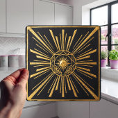 Art Deco Zonneburst Goud Zwart Geometrisch Ontwerp Tegeltje