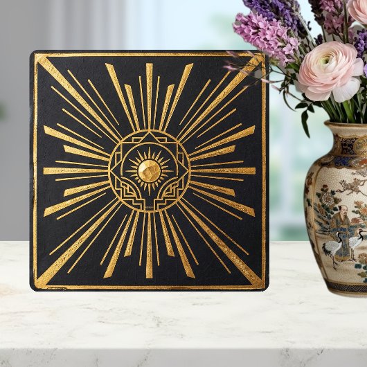 Art Deco Zonneburst Goud Zwart Geometrisch Ontwerp Tegeltje