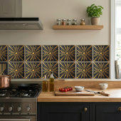 Art Deco Zonneburst Goud Zwart Geometrisch Ontwerp Tegeltje