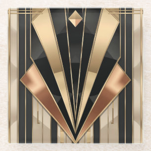 Art Deco Zonneuitbarsting Geometrisch Luxe Ontwerp Glazen Onderzetter