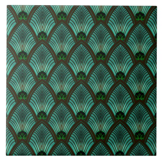 Art Deco Zonneuitbarsting Ventilator in Metaalgroe Tegeltje (Voorkant)