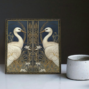 Art Deco Zwanen Muurdecoratie Art Nouveau Kraanvog Tegeltje