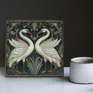 Art Deco Zwanen Muurdecoratie Art Nouveau Zwaan Ke Tegeltje