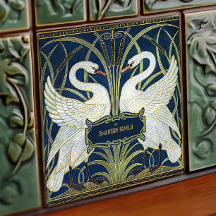 Art Deco Zwanen Muurdecoratie Art Nouveau Zwaan Tegeltje