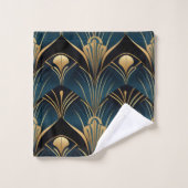Art Deco Zwart Blauw en Goud symmetrisch Bad Handdoek (Wasdoekje)