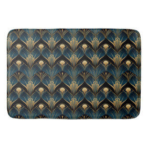 Art Deco Zwart Blauw en Goud symmetrisch Badmat