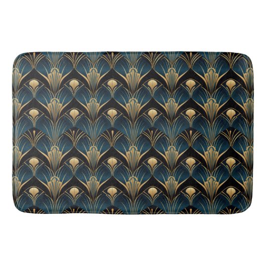 Art Deco Zwart Blauw en Goud symmetrisch Badmat (Voorkant)