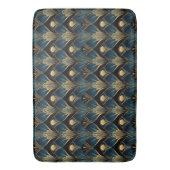 Art Deco Zwart Blauw en Goud symmetrisch Badmat (Voorkant Verticaal)
