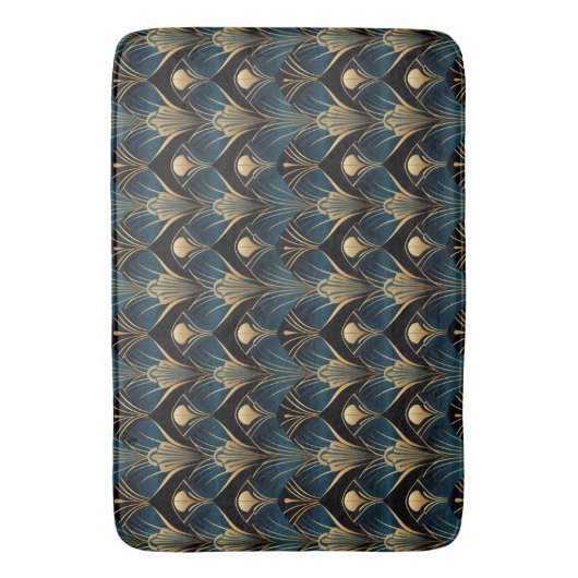 Art Deco Zwart Blauw en Goud symmetrisch Badmat (Voorkant Verticaal)