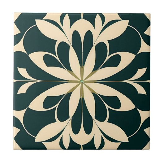 Art Deco Zwart Bloemen Tegeltje (Voorkant)