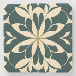 Art Deco Zwart Bloemmotief Stenen Onderzetter