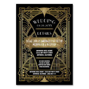 Art Deco Zwart Bruiloft Inserts Kaarten