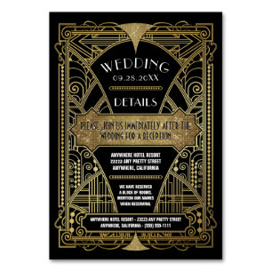 Art Deco Zwart Bruiloft Inserts Kaarten