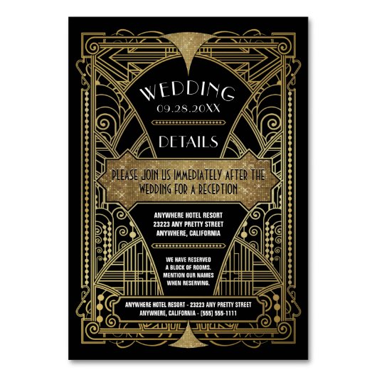 Art Deco Zwart Bruiloft Inserts Kaarten (Voorkant)