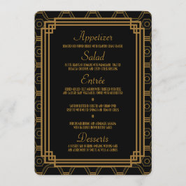Art Deco Zwart Bruiloft Menu Kaarten