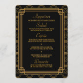 Art Deco Zwart Bruiloft Menu Kaarten (Voorkant)