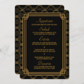 Art Deco Zwart Bruiloft Menu Kaarten (Voorkant / Achterkant)