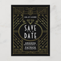 Art Deco  Zwart Bruiloft Save The Date Kaarten