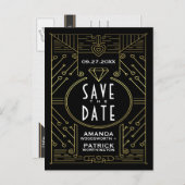 Art Deco  Zwart Bruiloft Save The Date Kaarten (Voorkant / Achterkant)