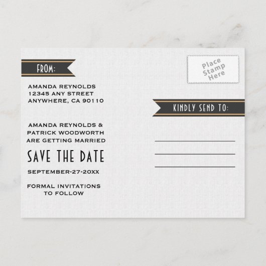 Art Deco  Zwart Bruiloft Save The Date Kaarten (Achterkant)