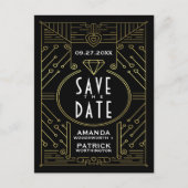 Art Deco  Zwart Bruiloft Save The Date Kaarten (Voorkant)