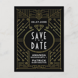 Art Deco  Zwart Bruiloft Save The Date Kaarten