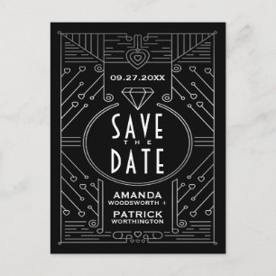 Art Deco Zwart Bruiloft Save The Date Kaarten