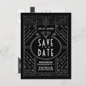 Art Deco Zwart Bruiloft Save The Date Kaarten (Voorkant / Achterkant)
