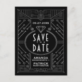 Art Deco  Zwart Bruiloft Save The Date Kaarten (Voorkant)