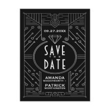 Art Deco  Zwart Bruiloft Save The Date Kaarten