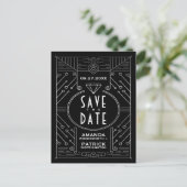 Art Deco Zwart Bruiloft Save The Date Kaarten (Staand voorkant)