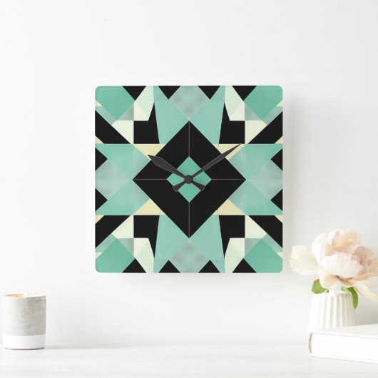 Art Deco Zwart en Blauwgroen Wandklok (Huis)