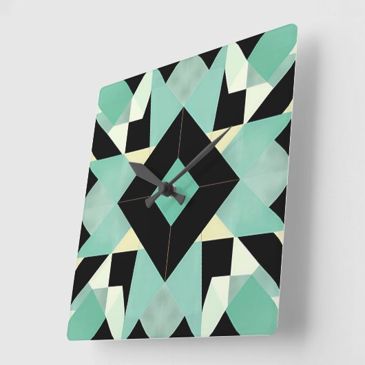 Art Deco Zwart en Blauwgroen Wandklok (Hoek)