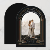 Art Deco Zwart en Bronzen Boog Save the Date Kaart (Voorkant / Achterkant)