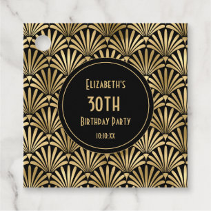 Art Deco Zwart en Goud 30e Verjaardagsfeest Bedankjes Labels
