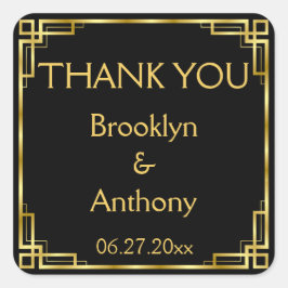 Art Deco Zwart En Goud Bedankt Trouwstickers Vierkante Sticker
