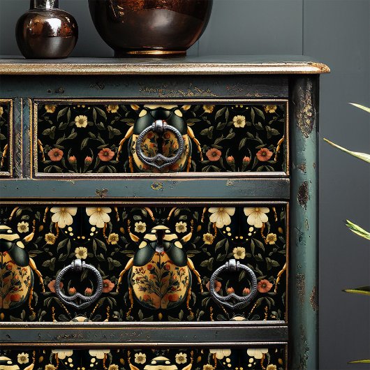 Art Deco Zwart en Goud Bloemen Kever Patroon Tissuepapier