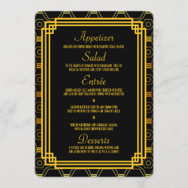 Art Deco Zwart en Goud Bruiloft Menu