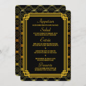 Art Deco Zwart en Goud Bruiloft Menu (Voorkant / Achterkant)