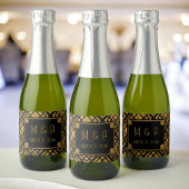 Art Deco Zwart en Goud bruiloft Mini Wijnlabel Sparkling Wijnetiket