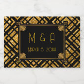 Art Deco Zwart en Goud bruiloft Mini Wijnlabel Sparkling Wijnetiket (Enkel label)