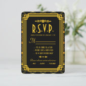 Art Deco Zwart en Goud Bruiloft RSVP (Staand voorkant)