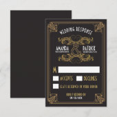 Art Deco  Zwart en Goud Bruiloft RSVP Kaarten Kaartje (Voorkant / Achterkant)