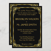 Art Deco Zwart en Goud bruiloft uitnodiging Kaart (Voorkant / Achterkant)