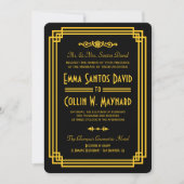 Art Deco Zwart en Goud Bruiloft Uitnodigingen (Voorkant)