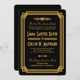 Art Deco Zwart en Goud Bruiloft Uitnodigingen