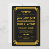 Art Deco Zwart en Goud Bruiloft Uitnodigingen (Voorkant)