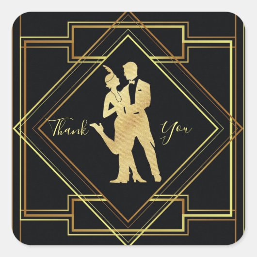 Art Deco zwart en goud brullende twintigers dank u Vierkante Sticker (Voorkant)