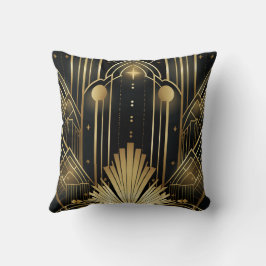 Art Deco Zwart en Goud - Elegant Vintage Geometrie Kussen