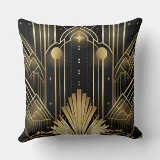 Art Deco Zwart en Goud - Elegant Vintage Geometrie Kussen